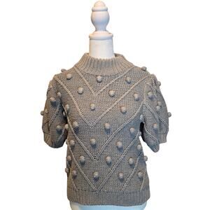 English Factory Pompom Puff-Sleeve Short sleeve Sweater‎ Grey Size XS